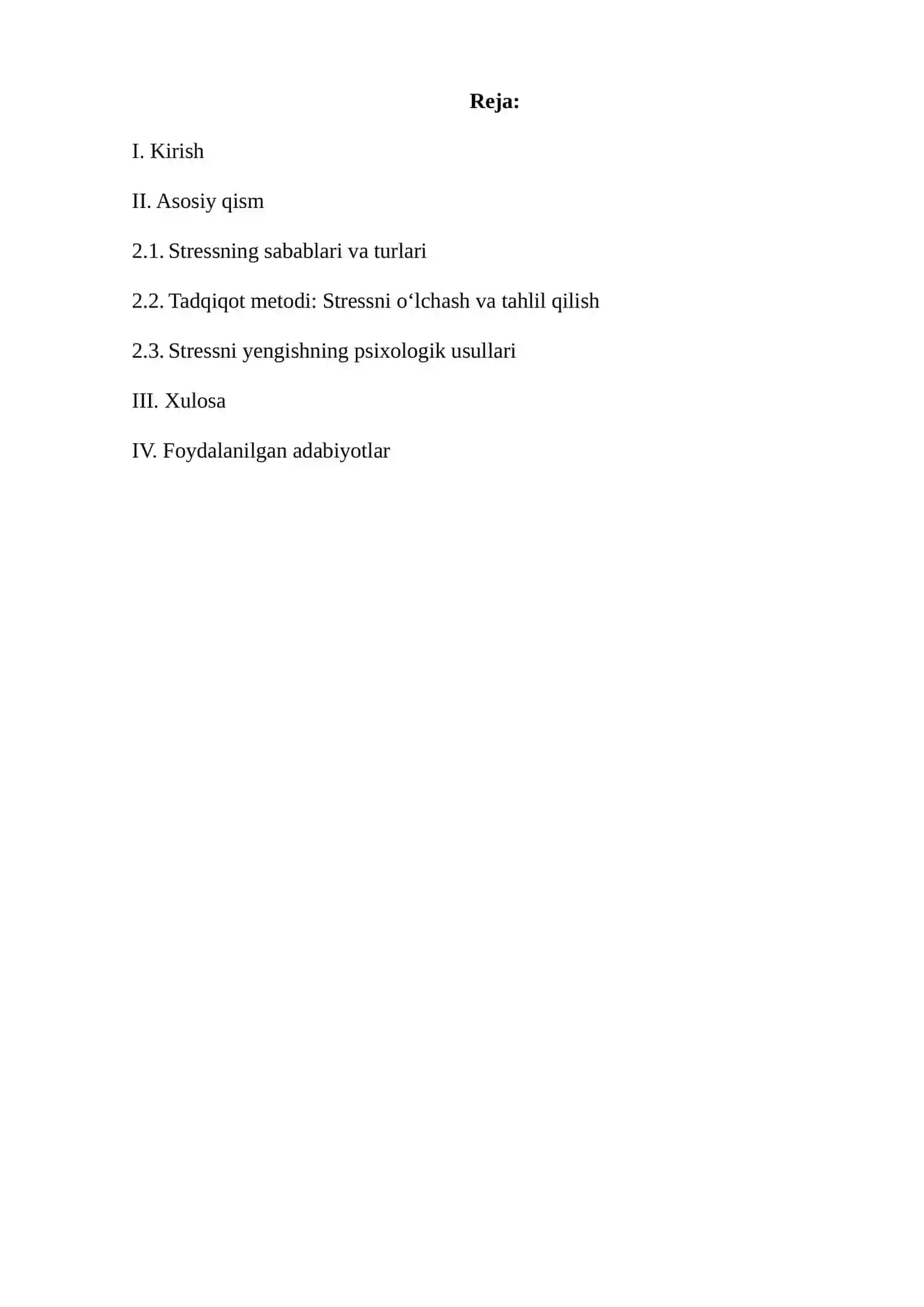 Stress holati va uni yengishning psixologik usullari (kurs ishi) 2