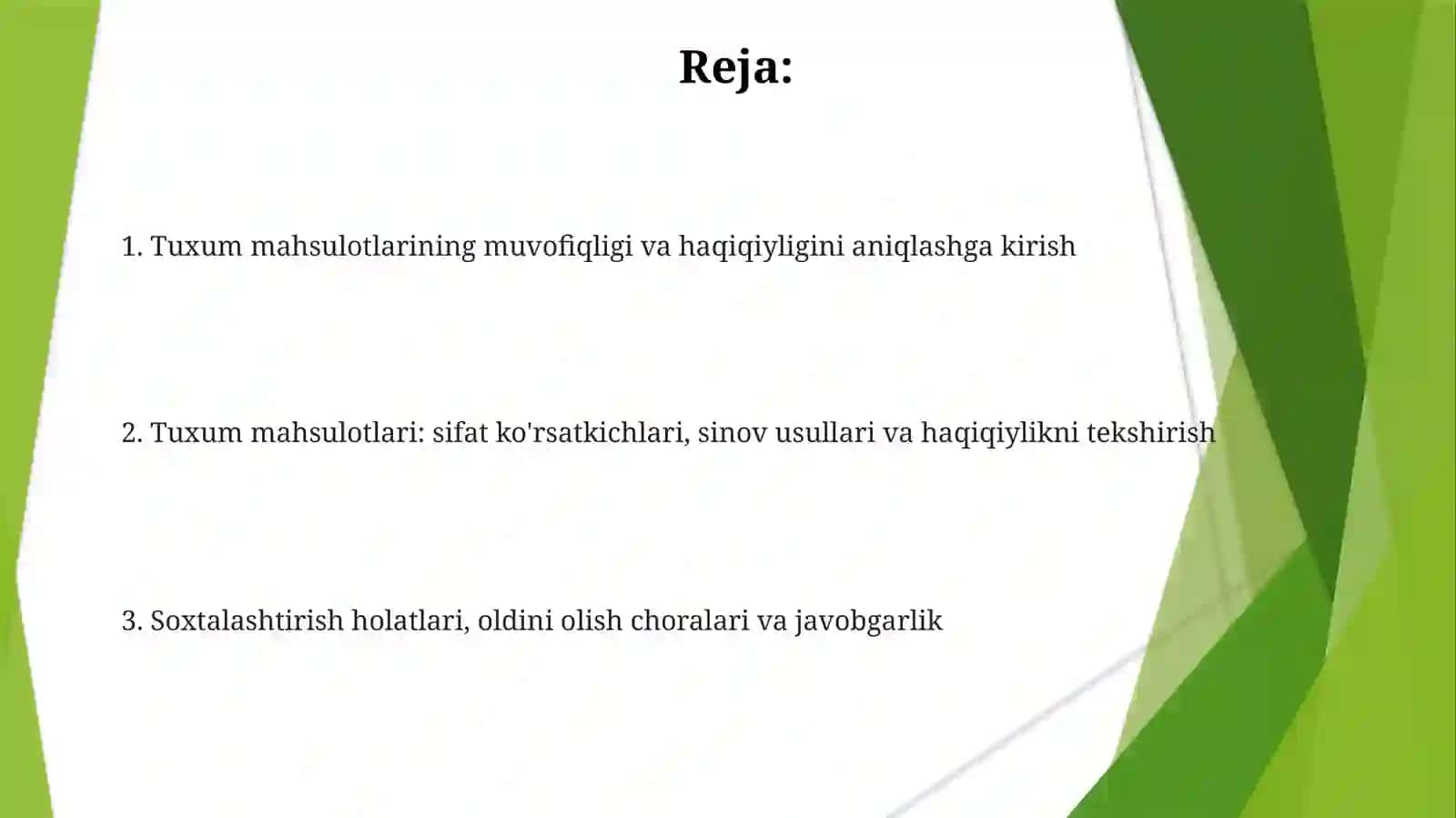Tuxum mahsulotlari muvofiqligi va soxtaligini aniqlash 2