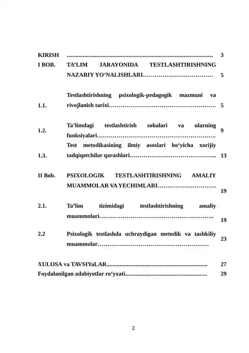 Testlarni Klassifikatsiyalari 2