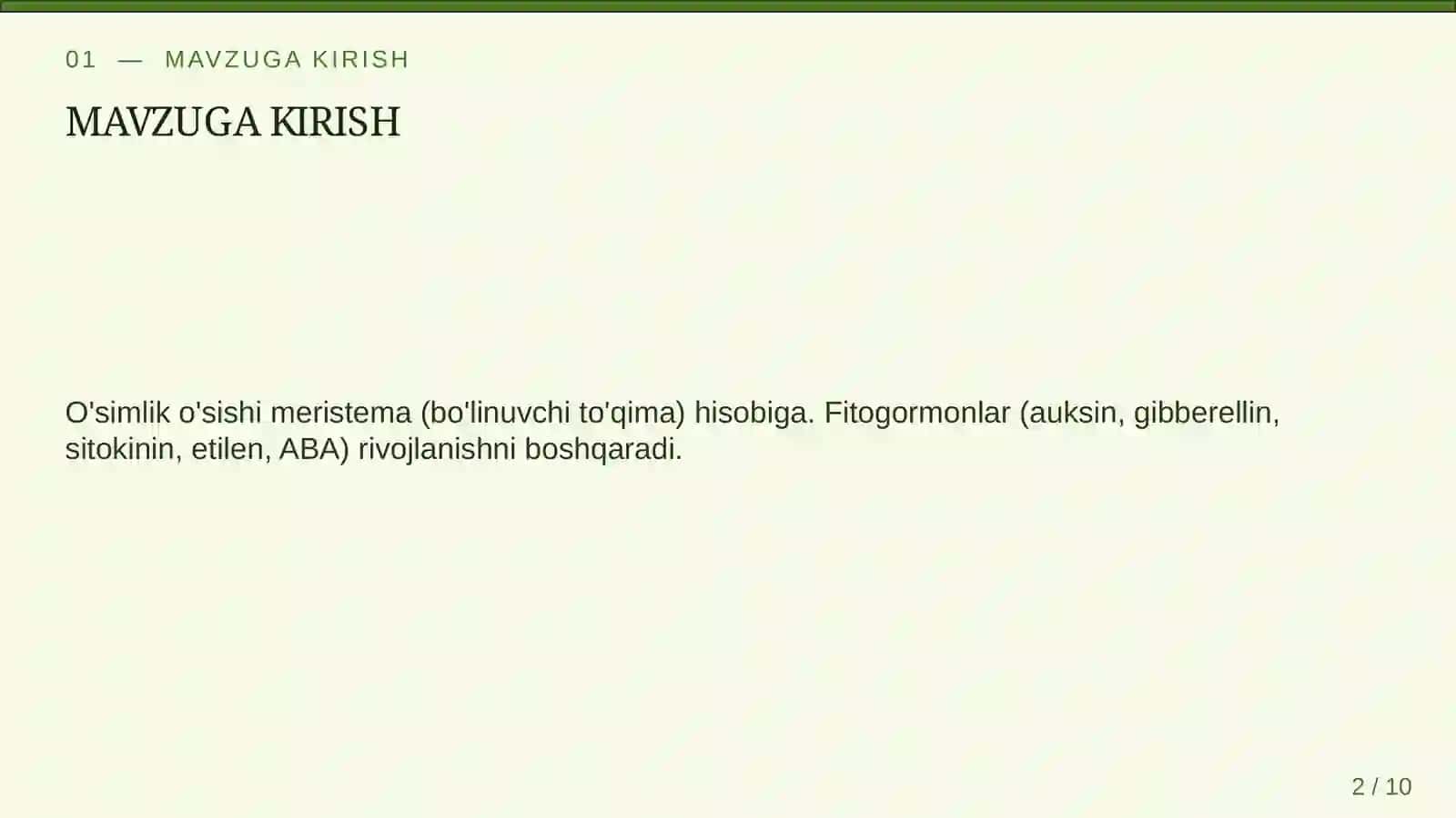 O'simliklarning o'sishi va rivojlanishi 2