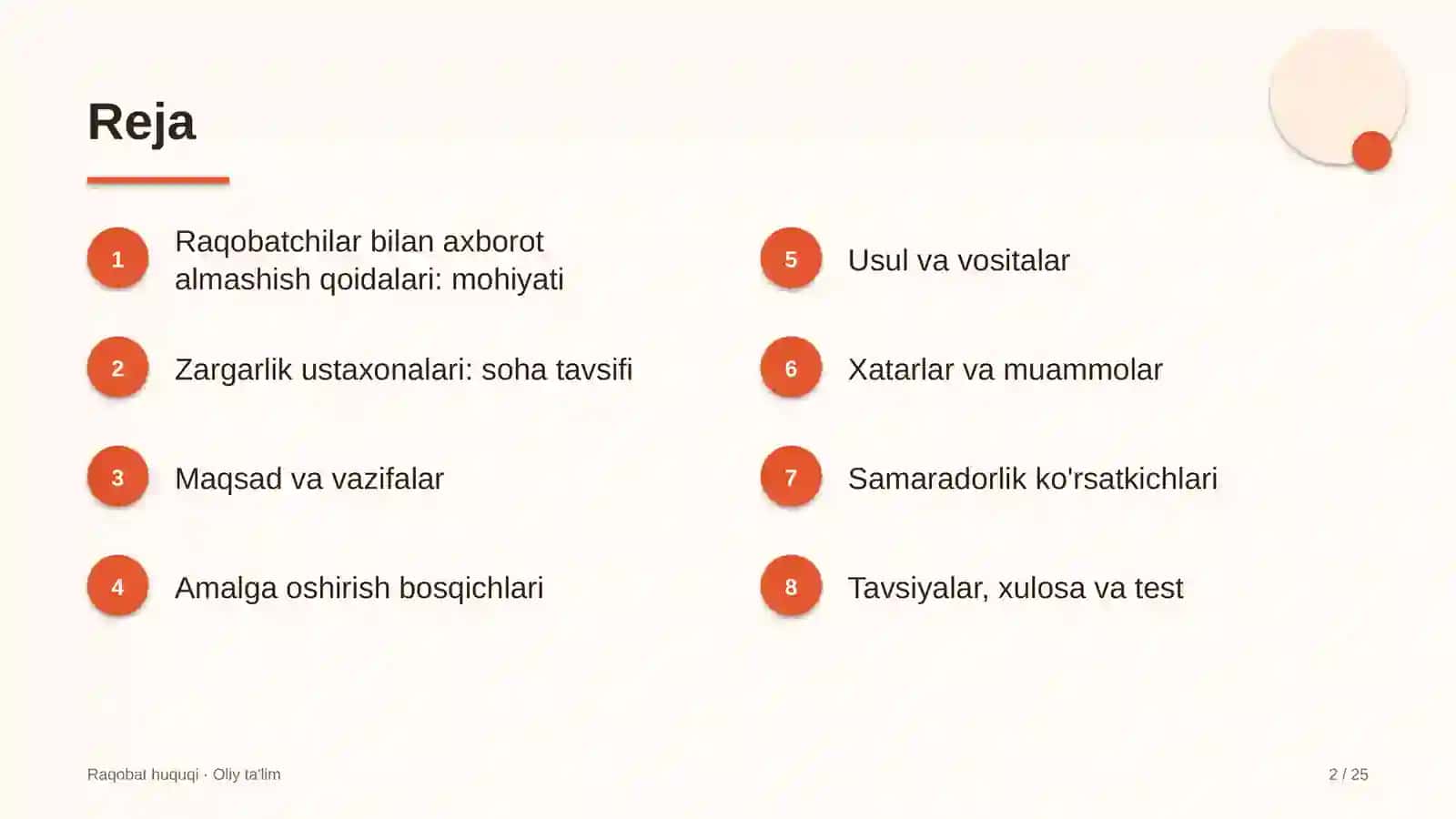 Zargarlik ustaxonalarida raqobatchilar bilan axborot almashish qoidalarini belgilash 2
