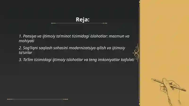 Oʻzbekistonda ijtimoiy sohada amalga oshirilayotgan oʻzgarishlar mazmun va mohiyati 2