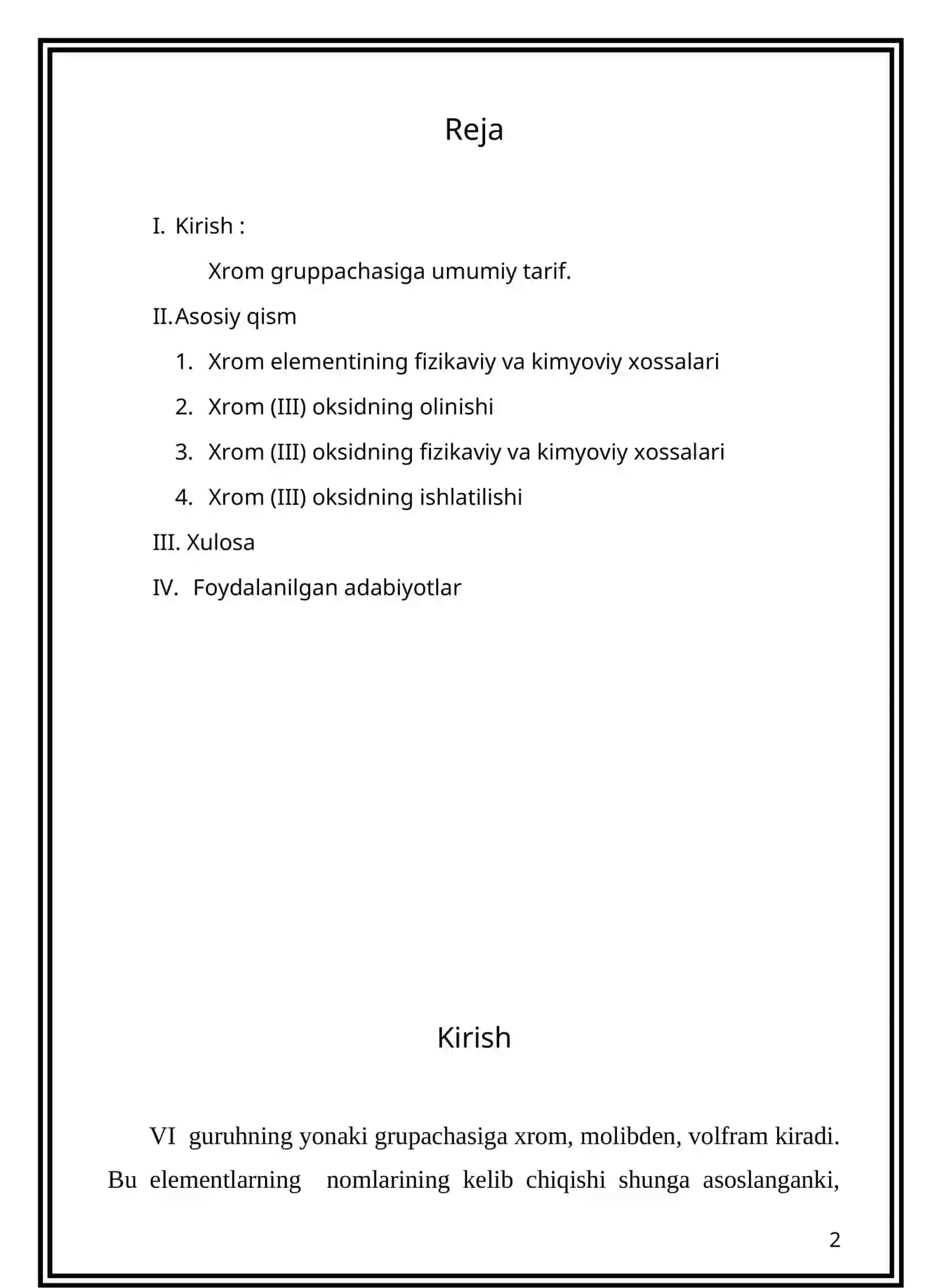 Mavzu: Xrom (III) oksidning olinishi va xossalari 2