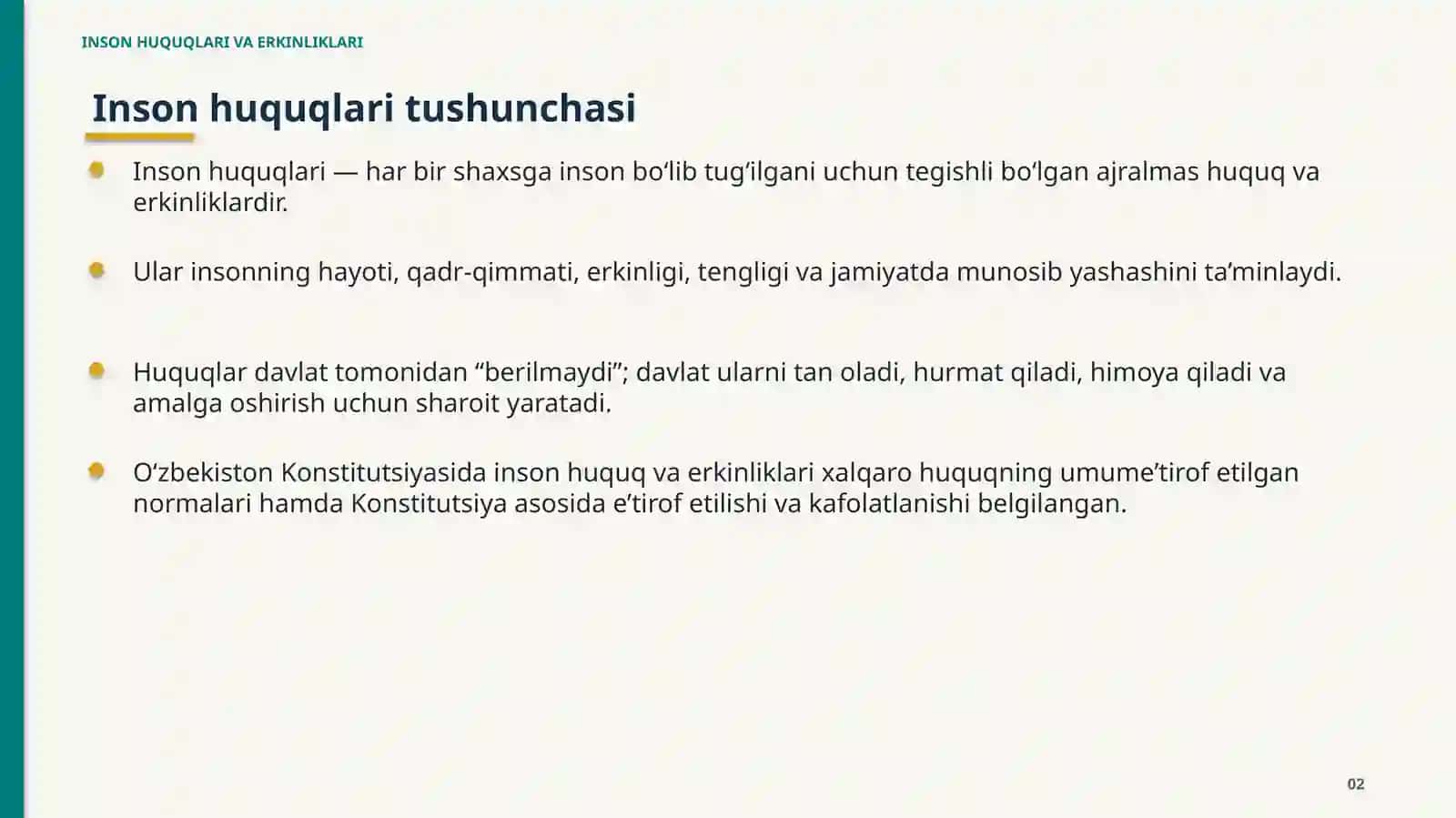 INSON HUQUQLARI VA ERKINLIKLARI 2
