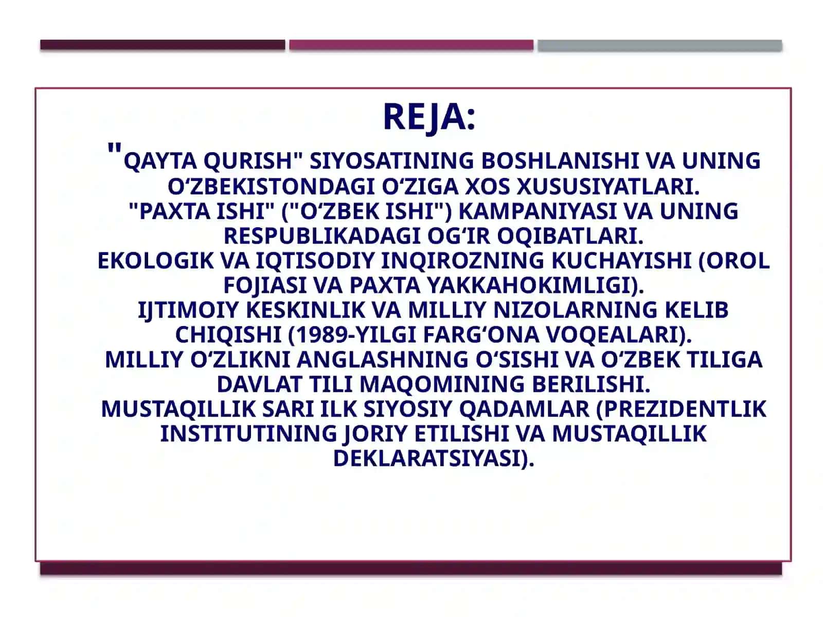 Qaytaqurish: O'zbekistondagi ijtimoiy-siyosiy vaziyat 2