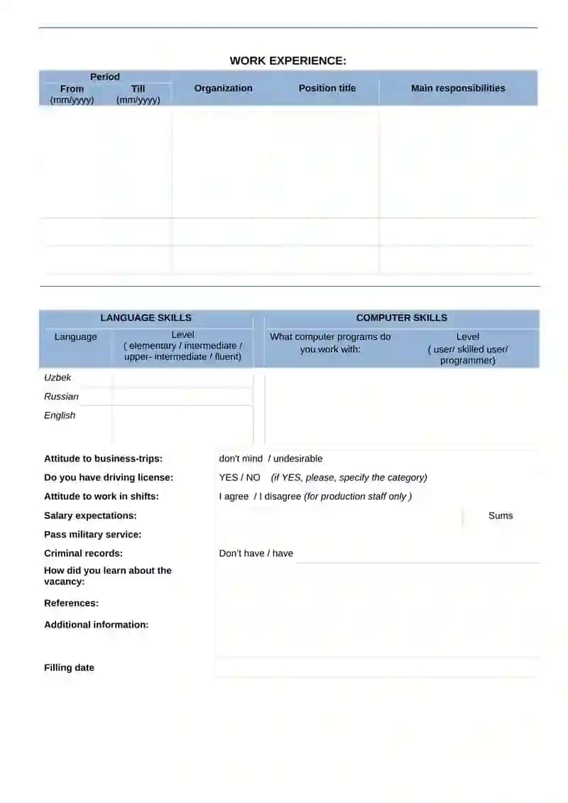 Job resume. Ish uchun rezume, Inglizcha 2