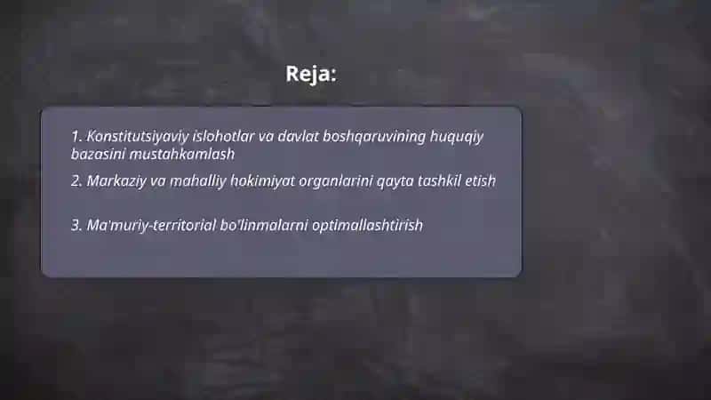 Mustaqillik yillarida davlat boshqaruvida amalga oshirilgan islohotlar 2