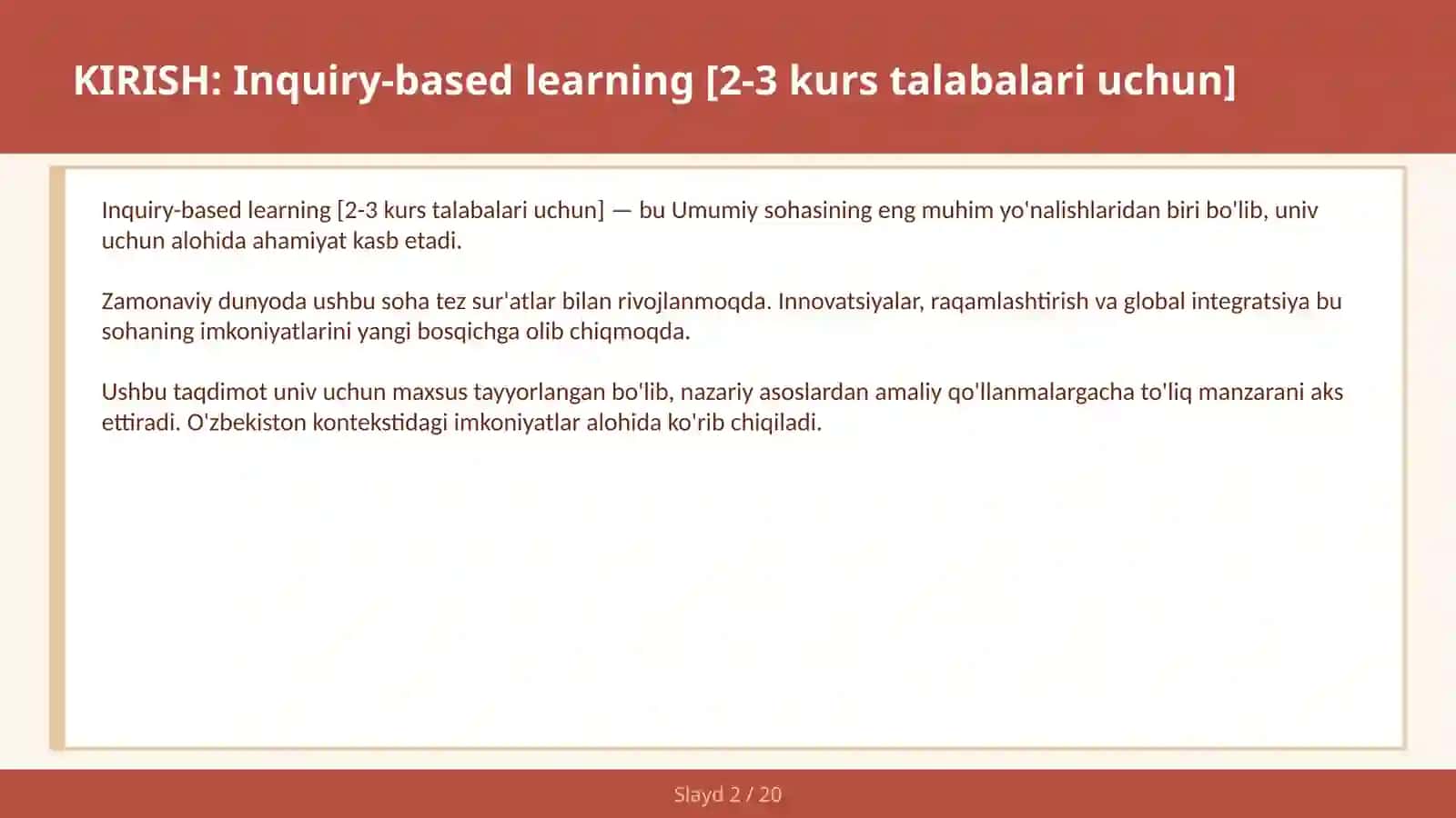 Inquiry-based learning [2-3 kurs talabalari uchun] 2