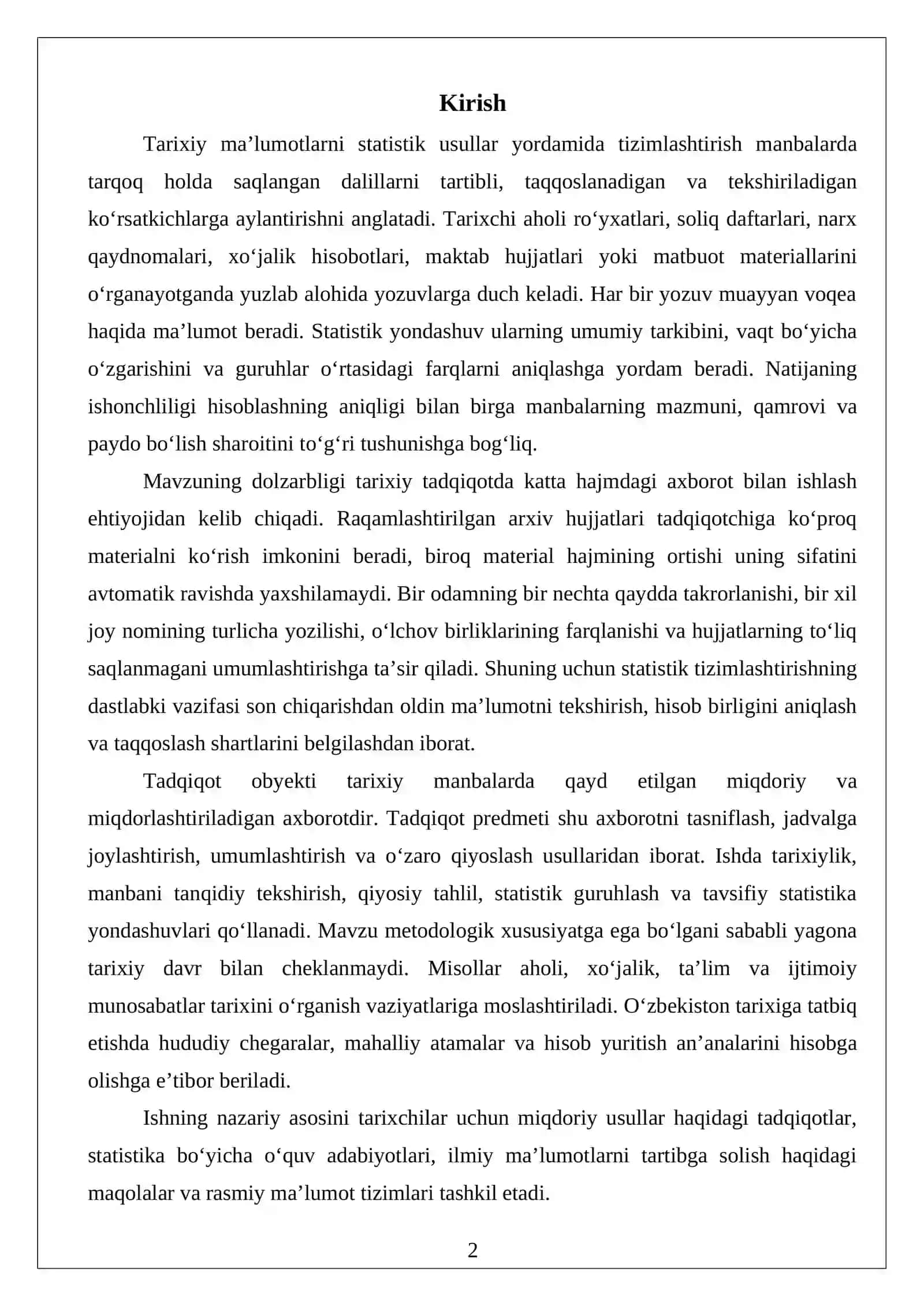 Tarixiy ma’lumotlarni tizimlashtirish uchun statistik usullar 2