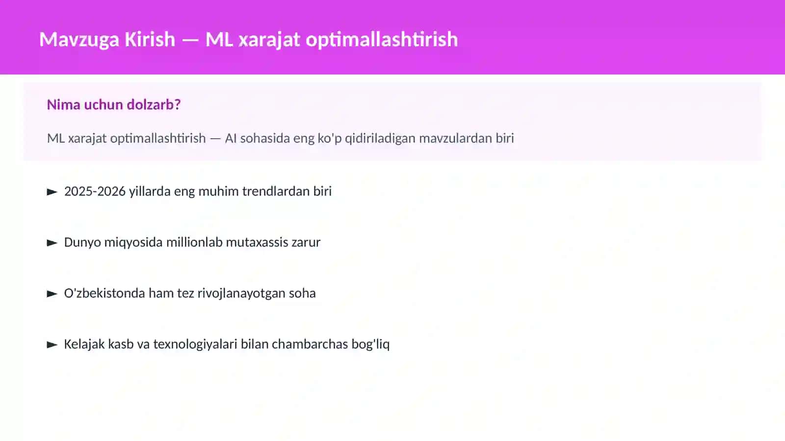 ML xarajat optimallashtirish 2