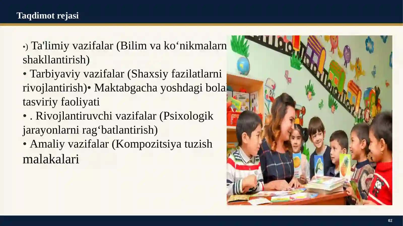 Maktabgacha yoshdagi bolalarni applikatsiya ishlariga o‘rgatish. Applikatsiyaga o‘rgatishning vazifalari 2