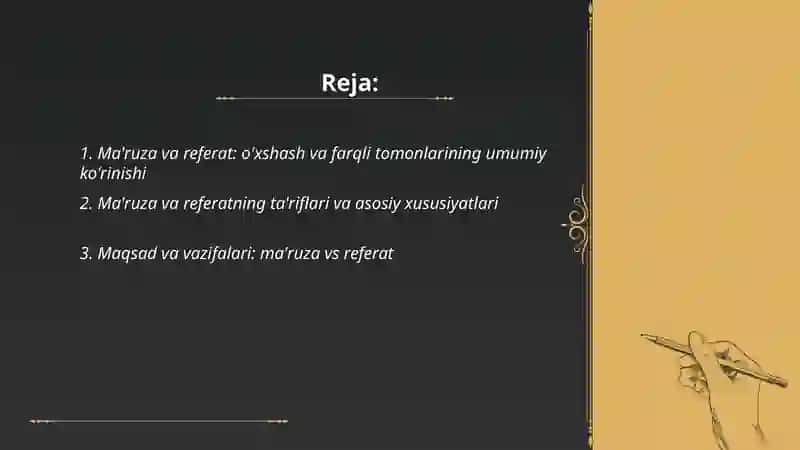 Ma'ruza va Referat.òxshash va farqli tomonlari 2