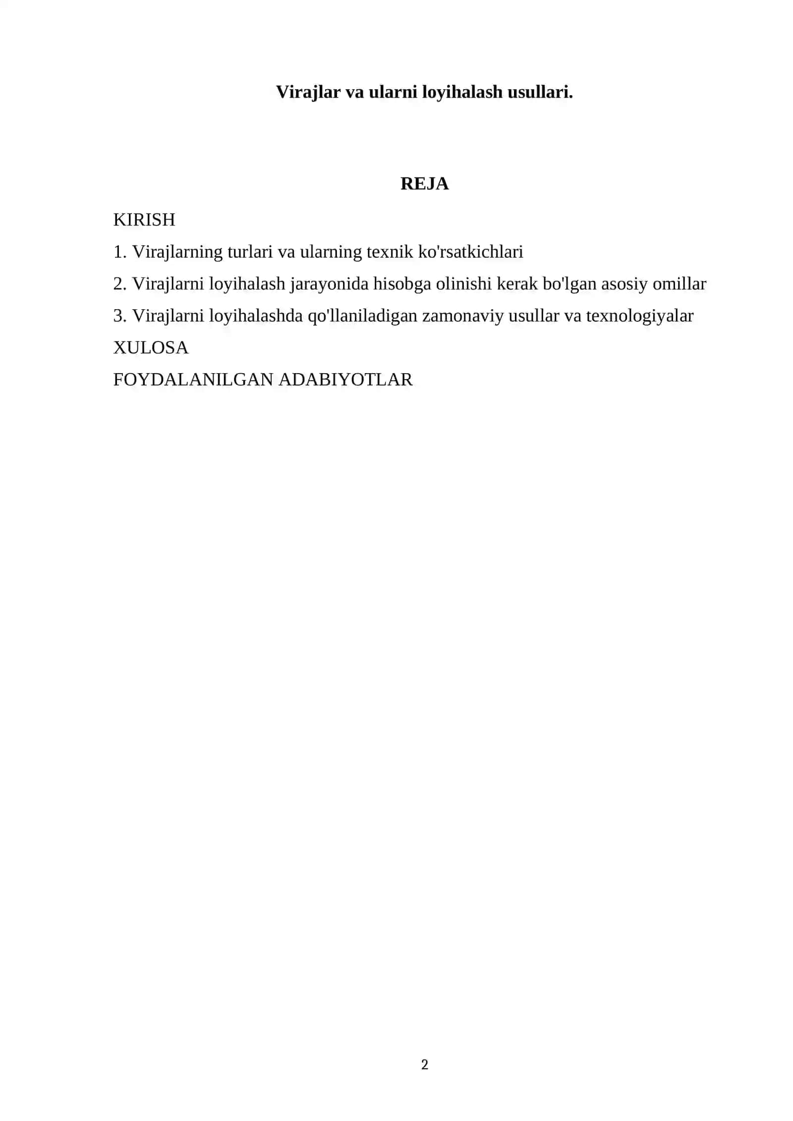 Virajlar va ularni loyihalash usullari 2