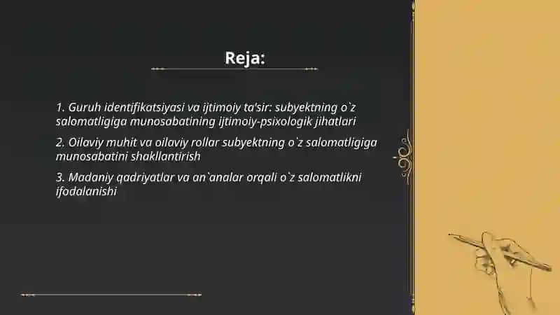 Turli hayotiy sharoitlarda subyektning o`z salomatligiga munosabati ifodalanishining ijtimoiy-psixologik xususiyatlari 2