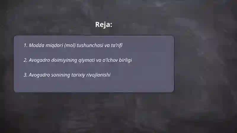 Modda miqdori va Avogadro doimiysi 2