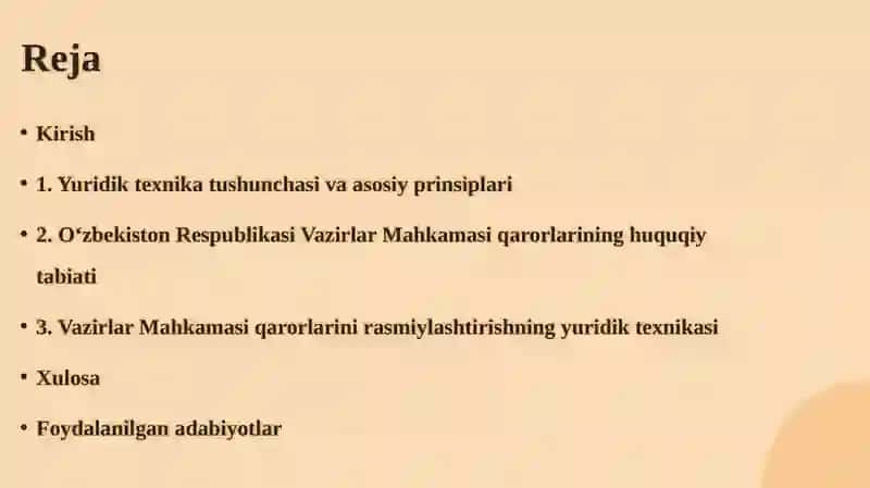 O‘zbekiston Respublikasi Vazirlar Mahkamasi qarorlarini rasmiylashtirishning yuridik texnikasi 2