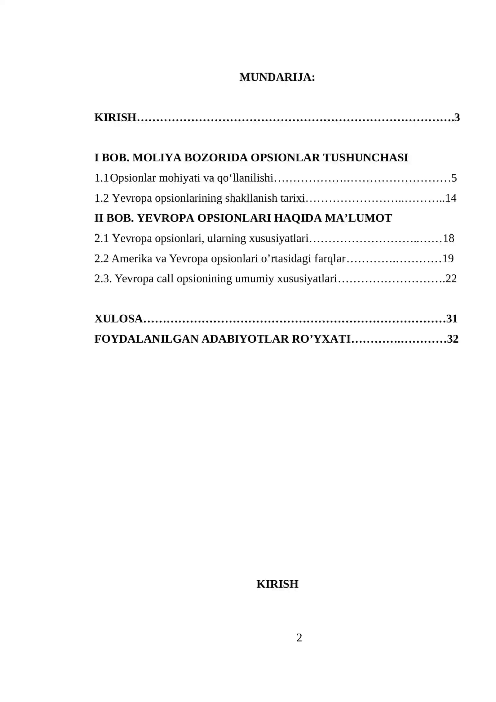 YEVROPA OPSIONLARI 2