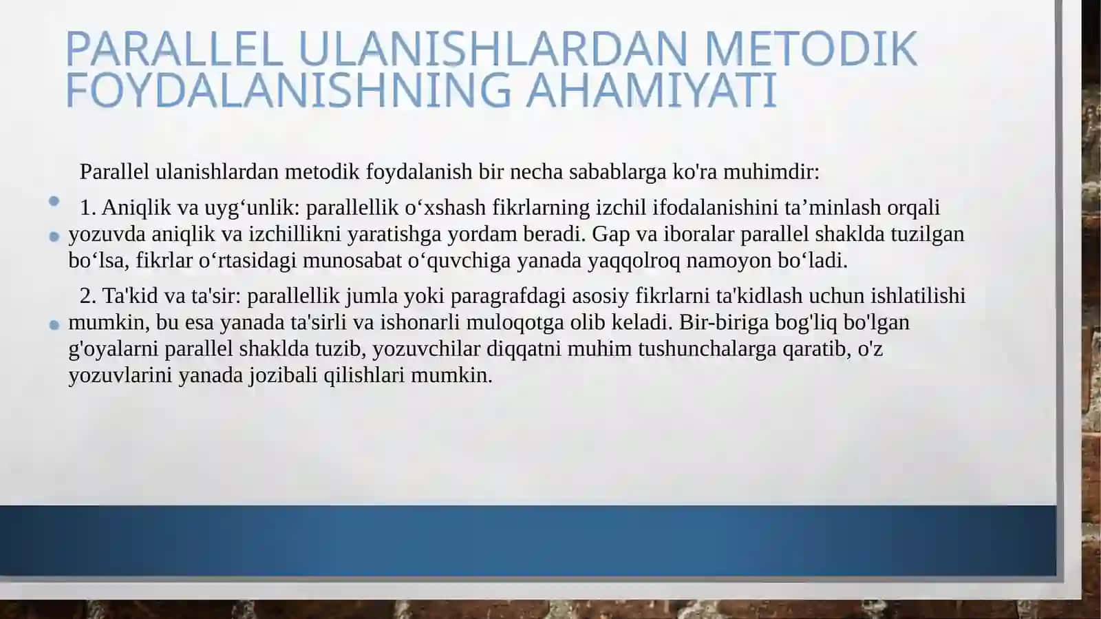 Gaplarning parallel bog'lanishidan uslubiy foydalanish. 2