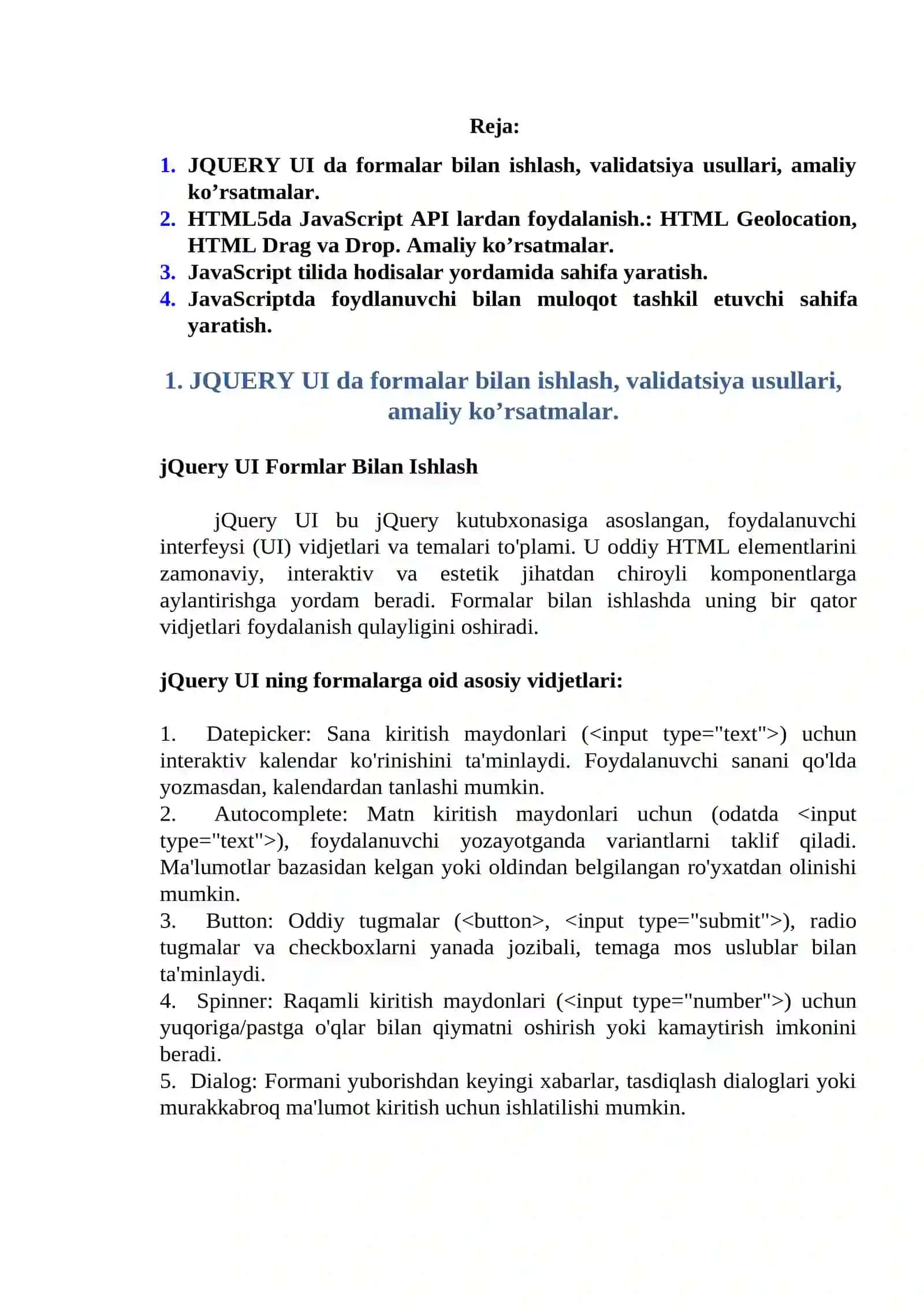JQUERY UI Formlar Bilan Ishlash 2