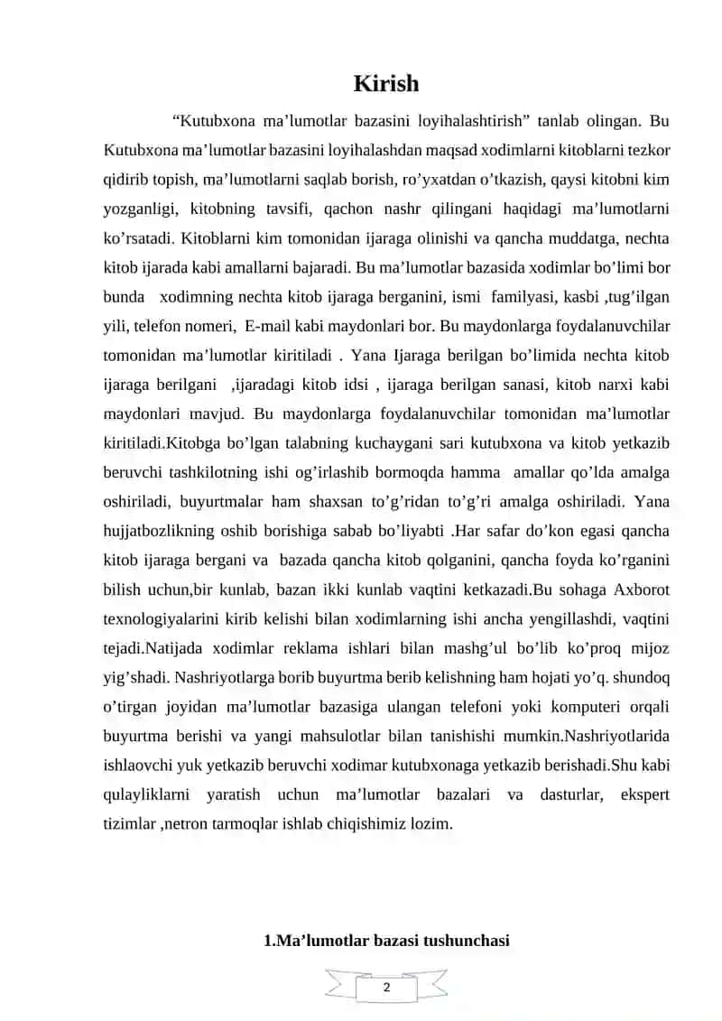 Kutubxona lohiyasini loyihalashtirish va ishlab chiqarish 2