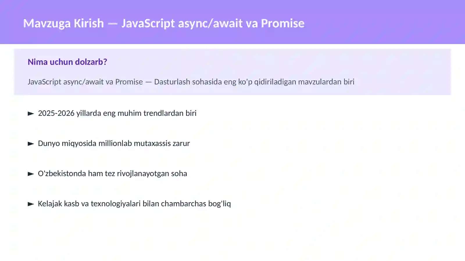 JavaScript async/await va Promise 2