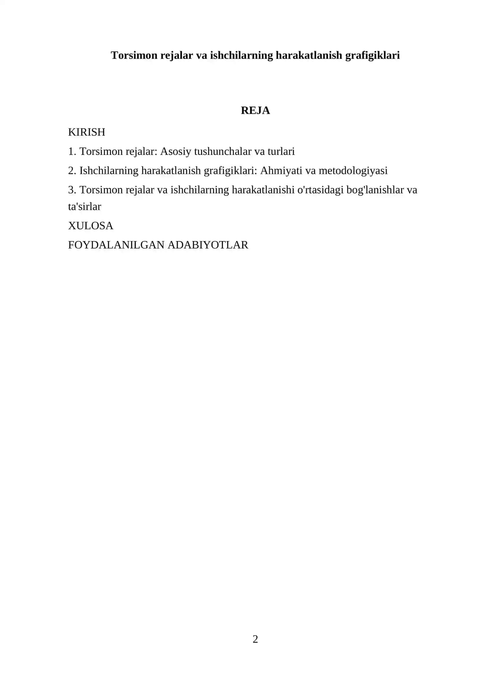 Torsimon rejalar va ishchilarning harakatlanish grafigiklari 2