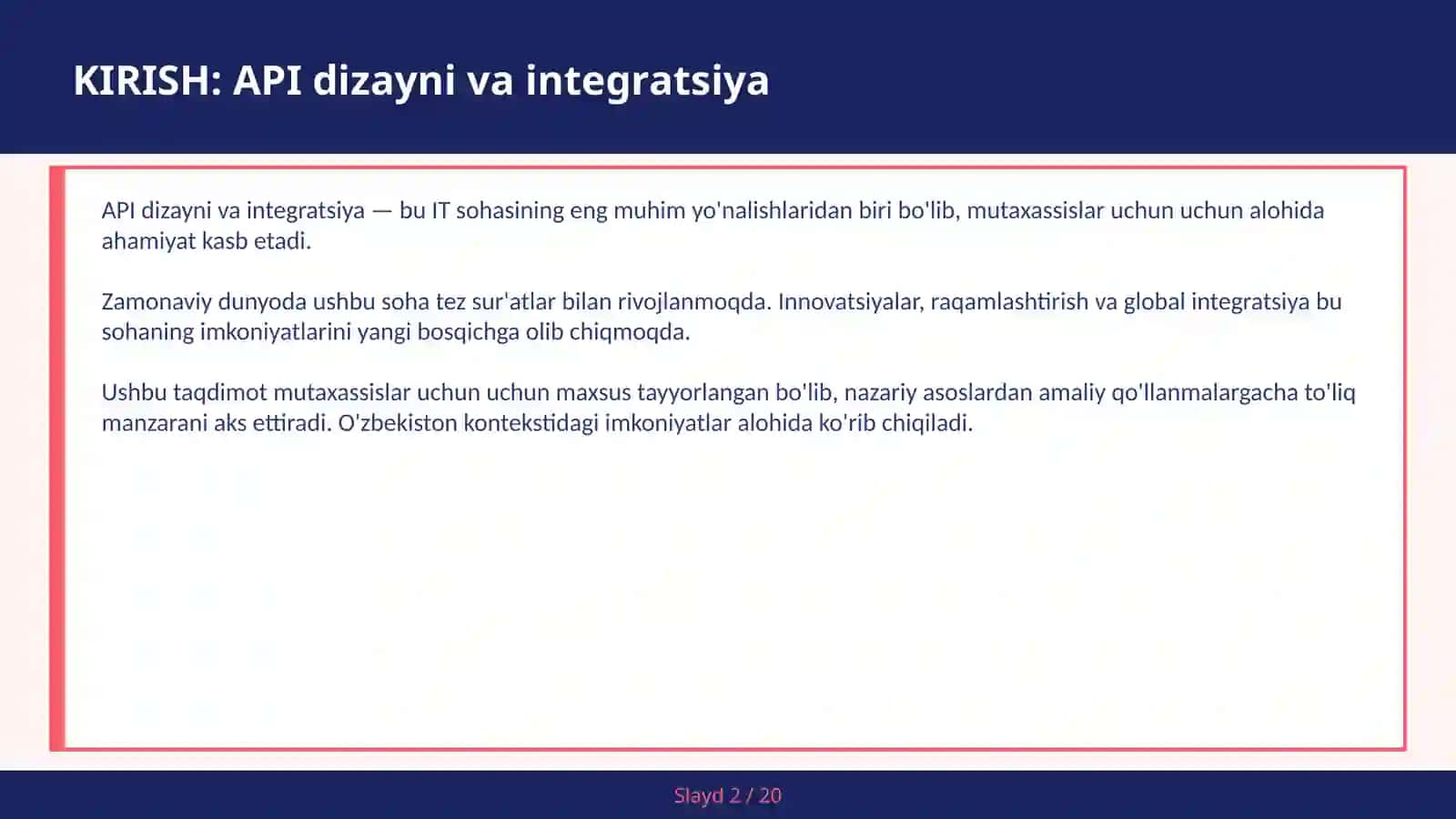 API DIZAYNI VA INTEGRATSIYA 2