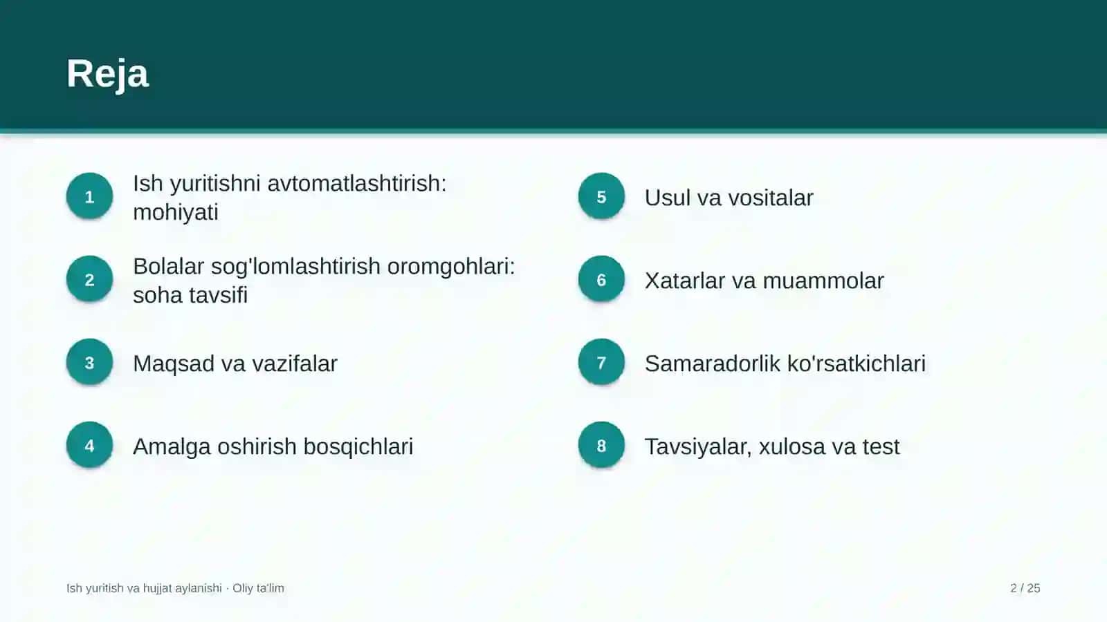 Ish yuritish va hujjat aylanishi · Oliy ta'lim 2