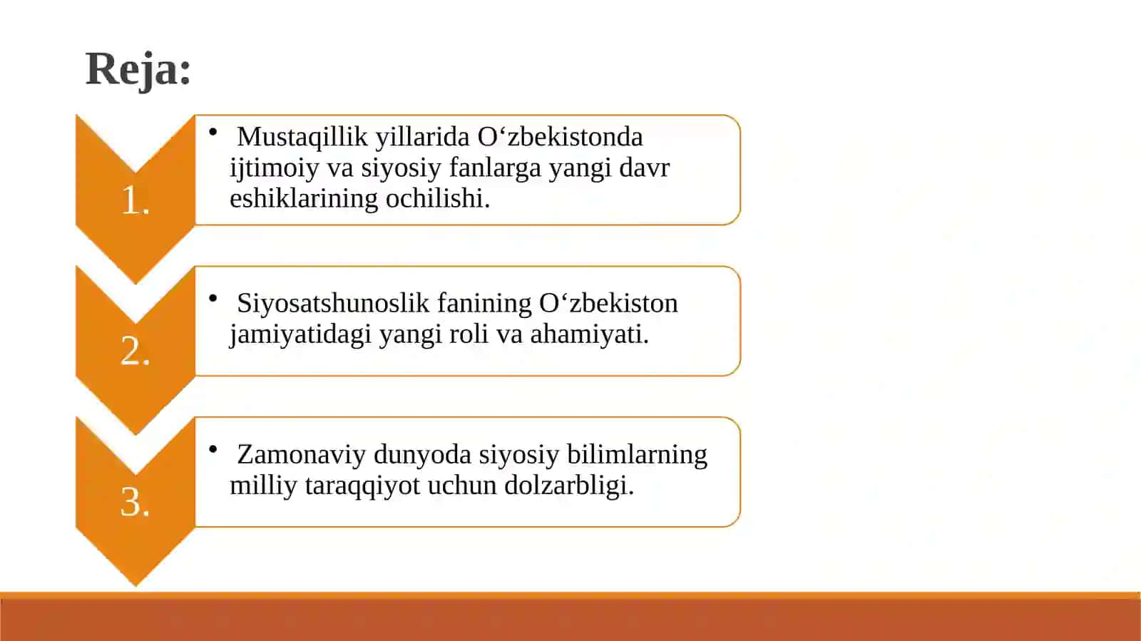 Mustaqillik yillarida O‘zbekistоnda siyosatshunоslik fanining shakllanishi va rivоjlanishi, siyosiy bilimning zarurligi va ahamiyati 2