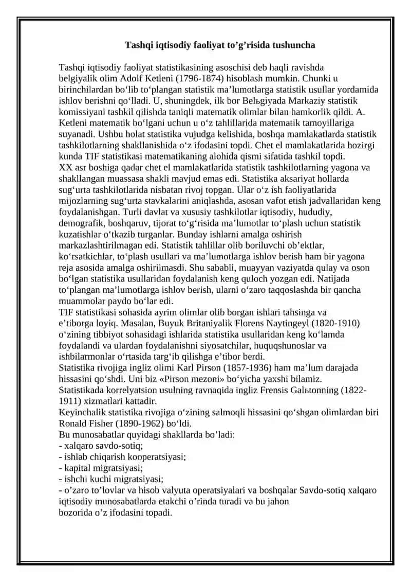 Tashqi iqtisodiy faoliyat statistikasi 2