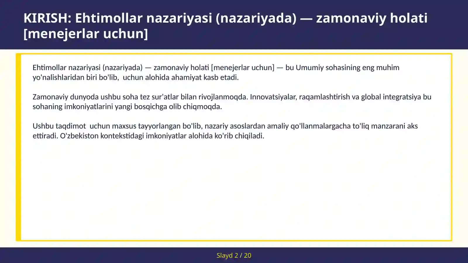 Ehtimollar nazariyasi (nazariyada) — zamonaviy holati [menejerlar uchun] 2