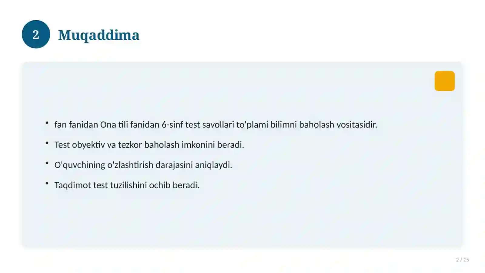 Ona tili fanidan 6-sinf test savollari to'plami 2
