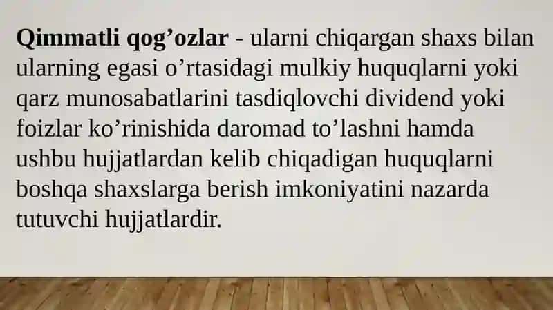 Qimmatli qog’ozlar tasnifi va tavsifi 2