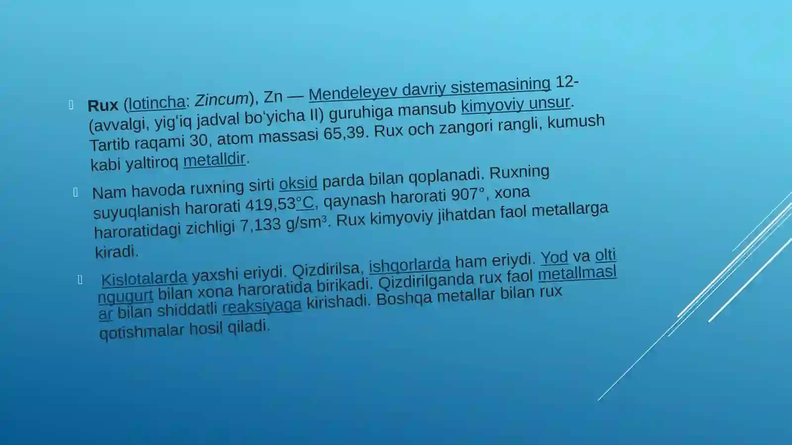 Davriy sistema 2b gurux elementlari (ZN-RUX,CD-KADMIY) XOSSALARI VA ISHLATILISHI 2