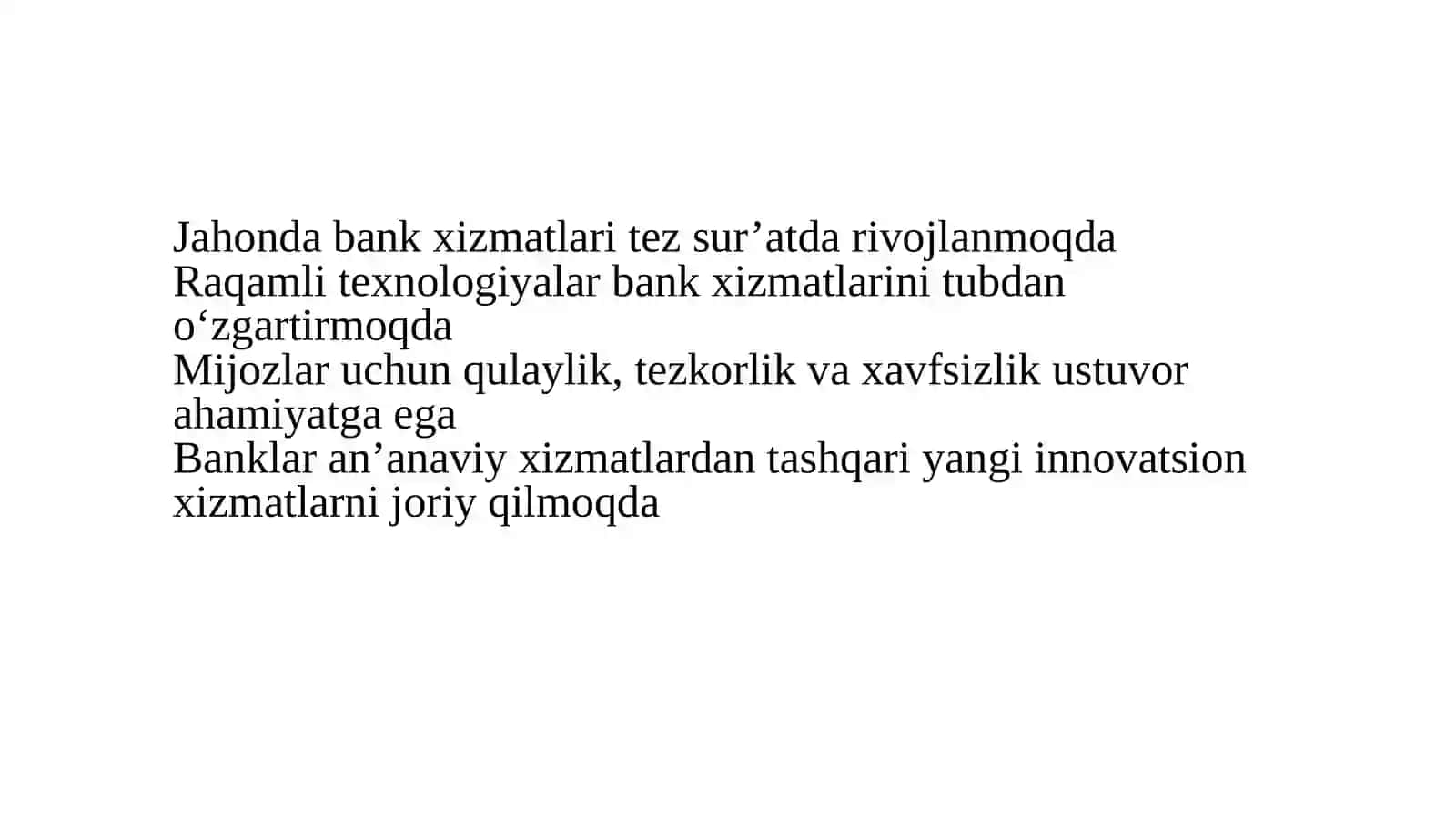 Tijorat banklarining yangi xizmat turlari 2