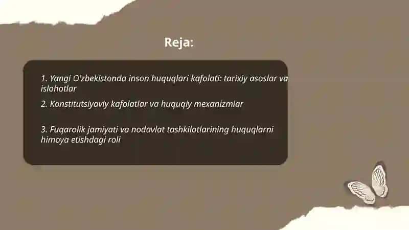 Yangi O'zbekistonda inson huquqlari va erkinliklari kafolatining yaratilishi 2