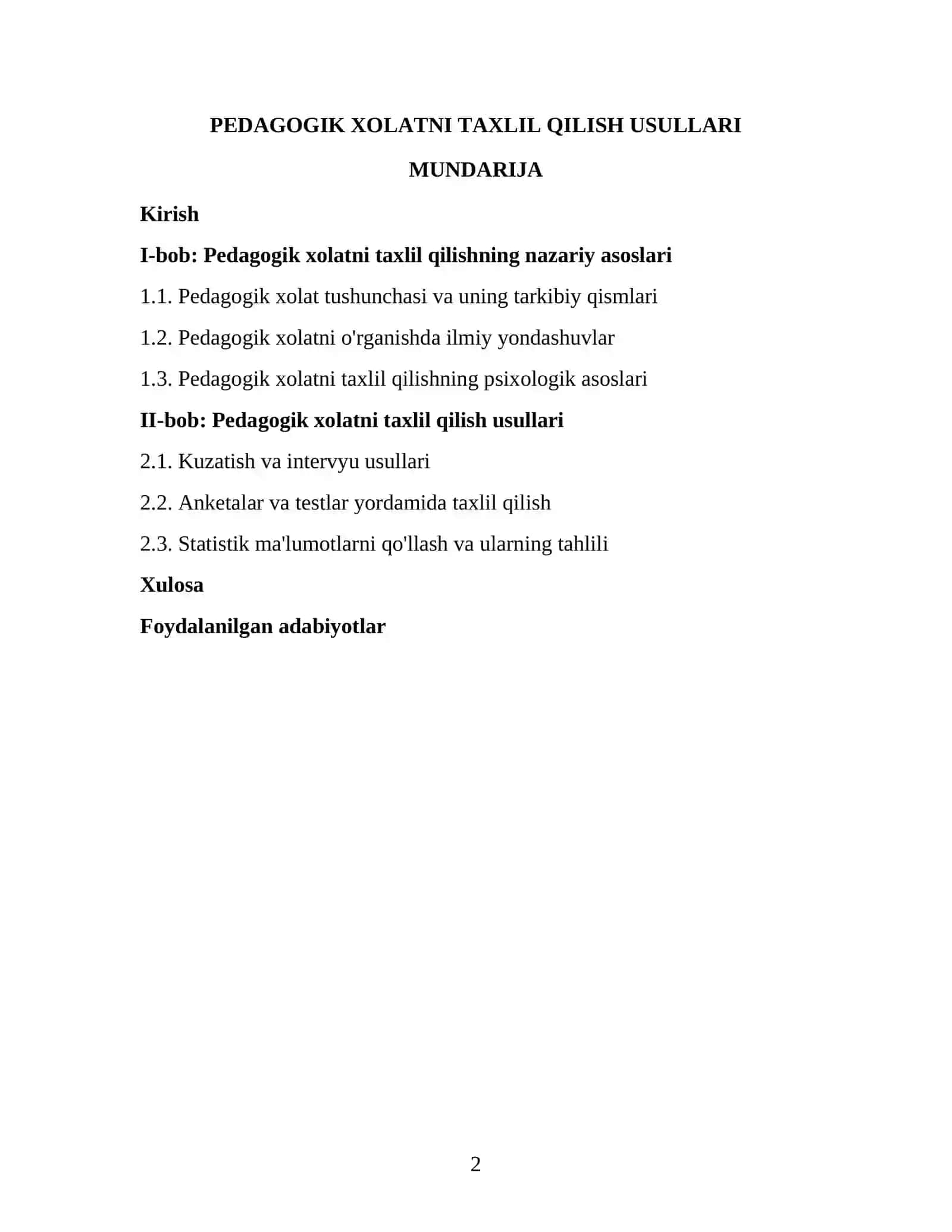Pedagogik xolatni taxlil qilish usullari 2