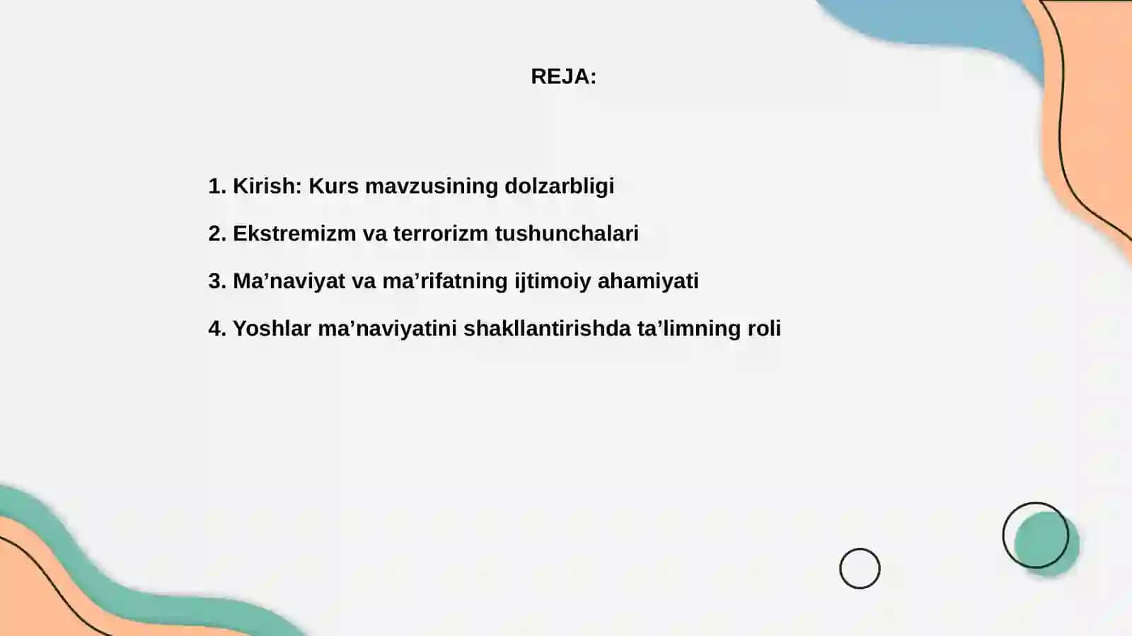 Ekstremizm va terrorizmga qarshi kurashning ma’naviy-ma’rifiy asoslari” kursi 2