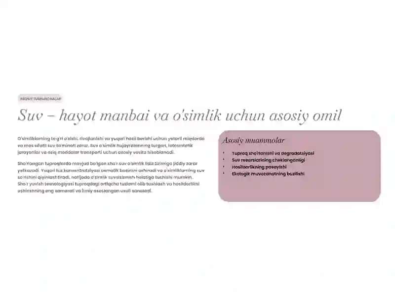 Suv bilan ta'minlanishi va sho'r yuvishning ahamiyati 2