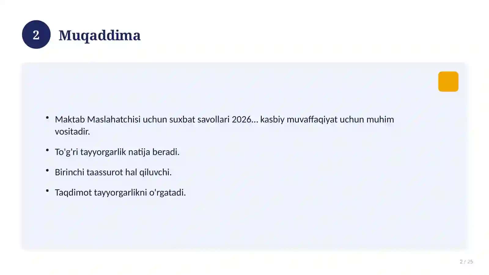 Maktab Maslahatchisi uchun suxbat savollari 2026 yil javoblari bilan 2