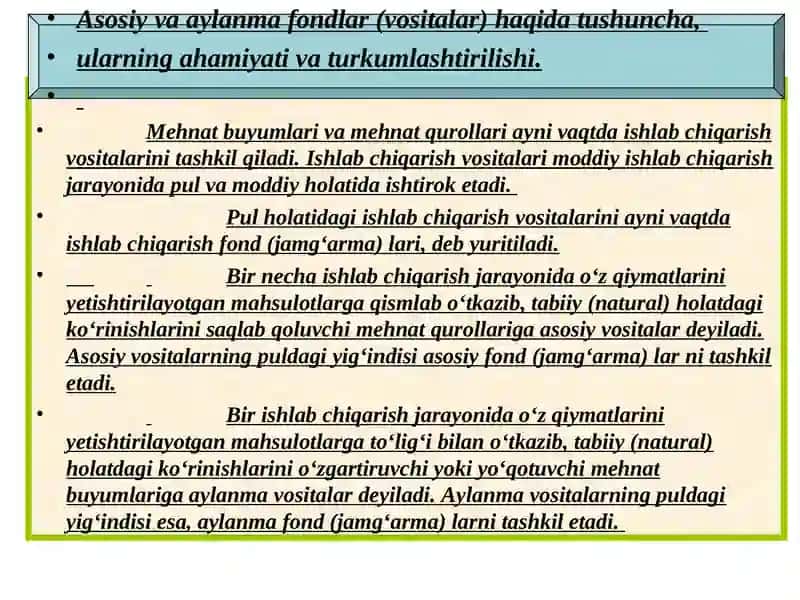 Asosiy va aylanma fondlar (vositalar) 2