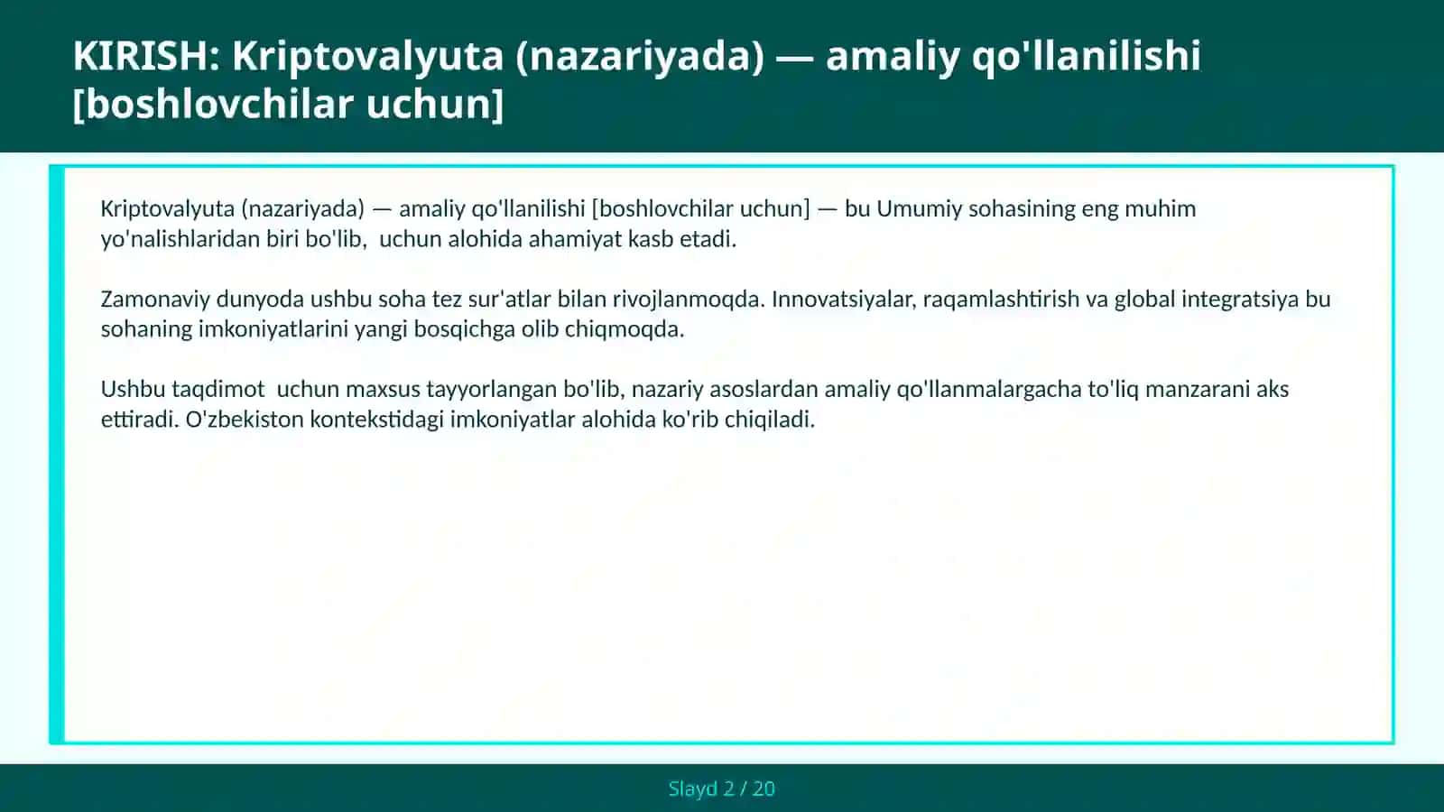 KRIPTOVALYUTA (NAZARIYADA) — AMALIY QO'LLANILISHI [BOSHLOVCHILAR UCHUN] 2
