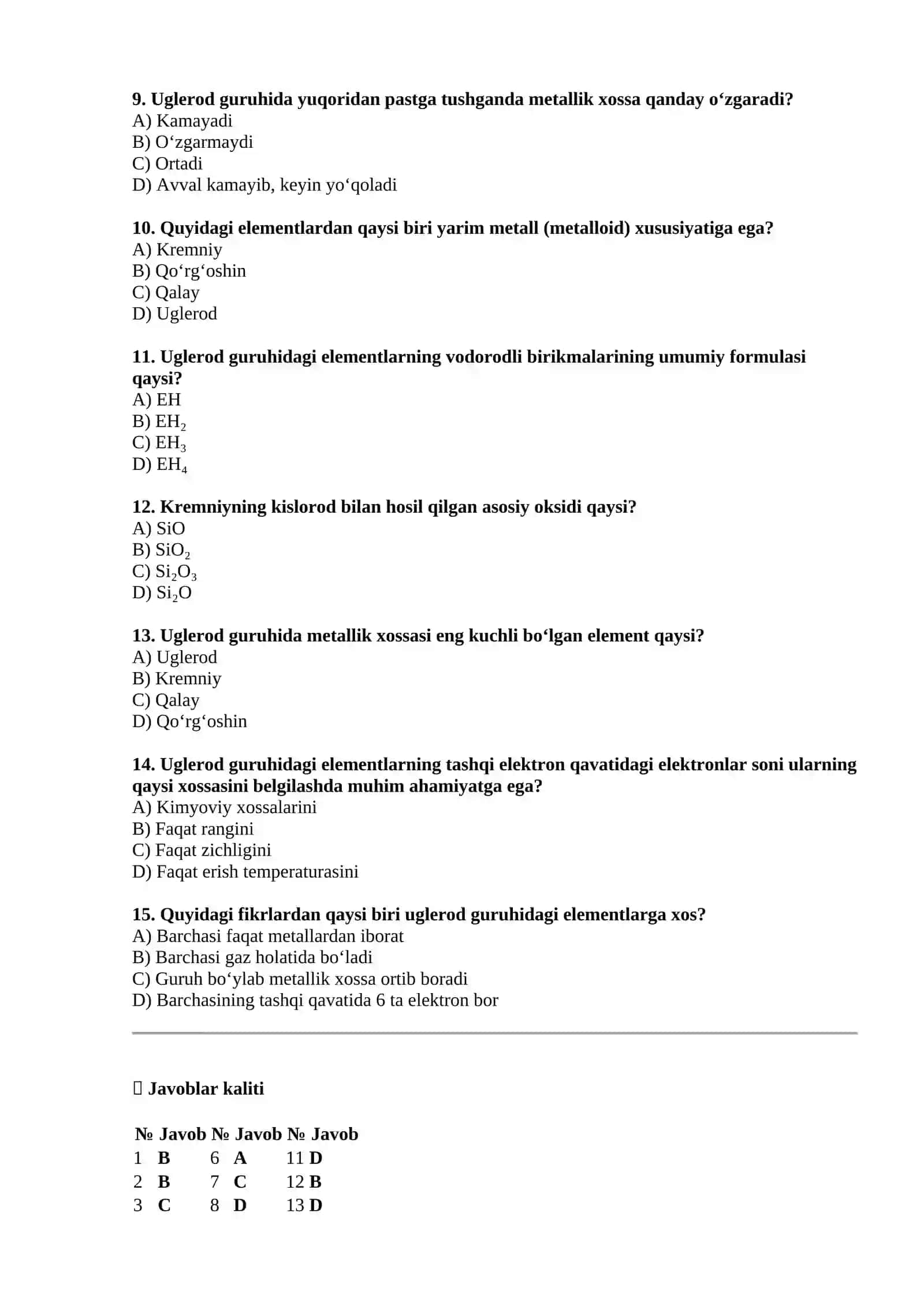 Elementlar kimyosi test 2