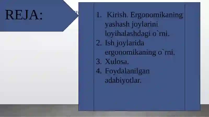 Insonning yashash joylari va ish faoliyatidagi mavjud bo'lgan salbiy oqibatlarni kamaytirish tashkiliy rejalar 2
