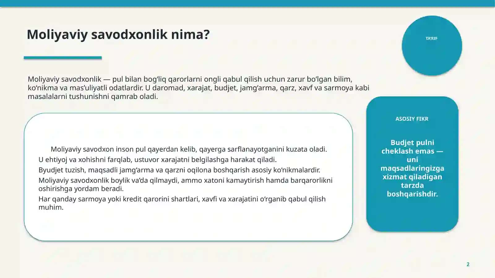 MOLIYAVIY SAVODXONLIK VA SHAXSIY BUDJET 2