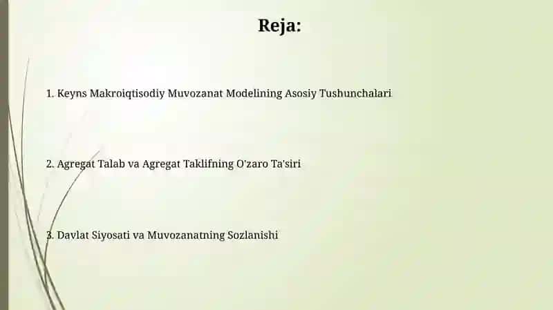 Keynisning makroiqtisodiy muvozanat modeli 2