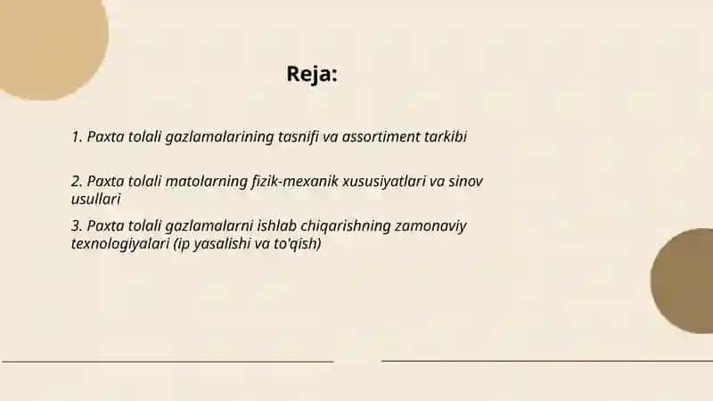 Paxta Tolali Gazlamalarning Zamonaviy Assortimentlarini O'rganish 2