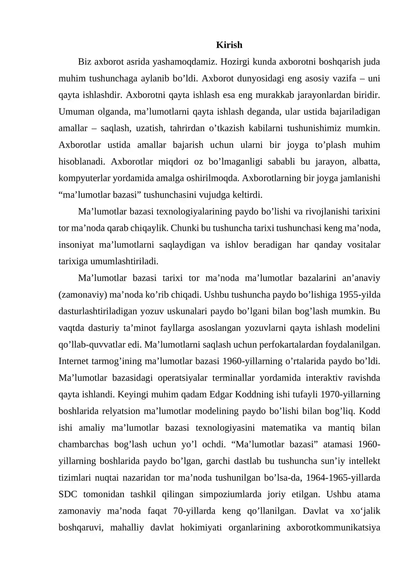 "Ma’lumotlar Bazasi Texnologiyalari" 2