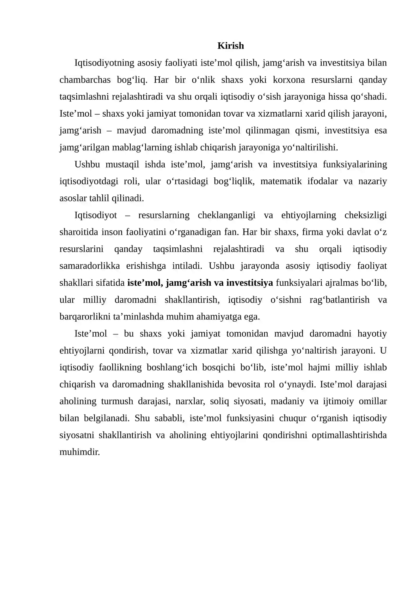 Iste’mol funksiyasi. Makro iqtisodiy tahlilda uni qo‘llash imkoniyatlari 2