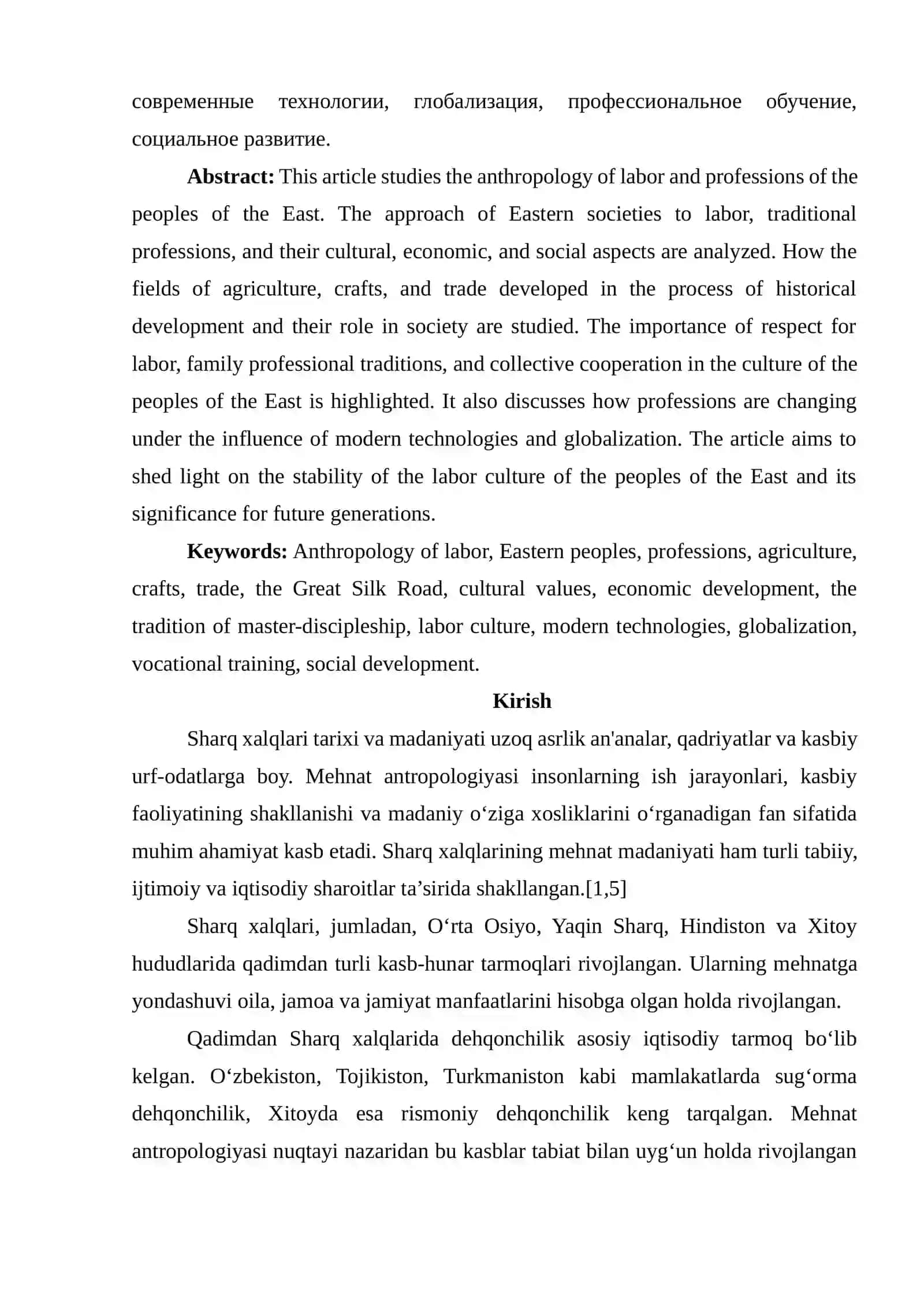 Sharq xalqlarining mehnat va kasb antropologiyasi 2